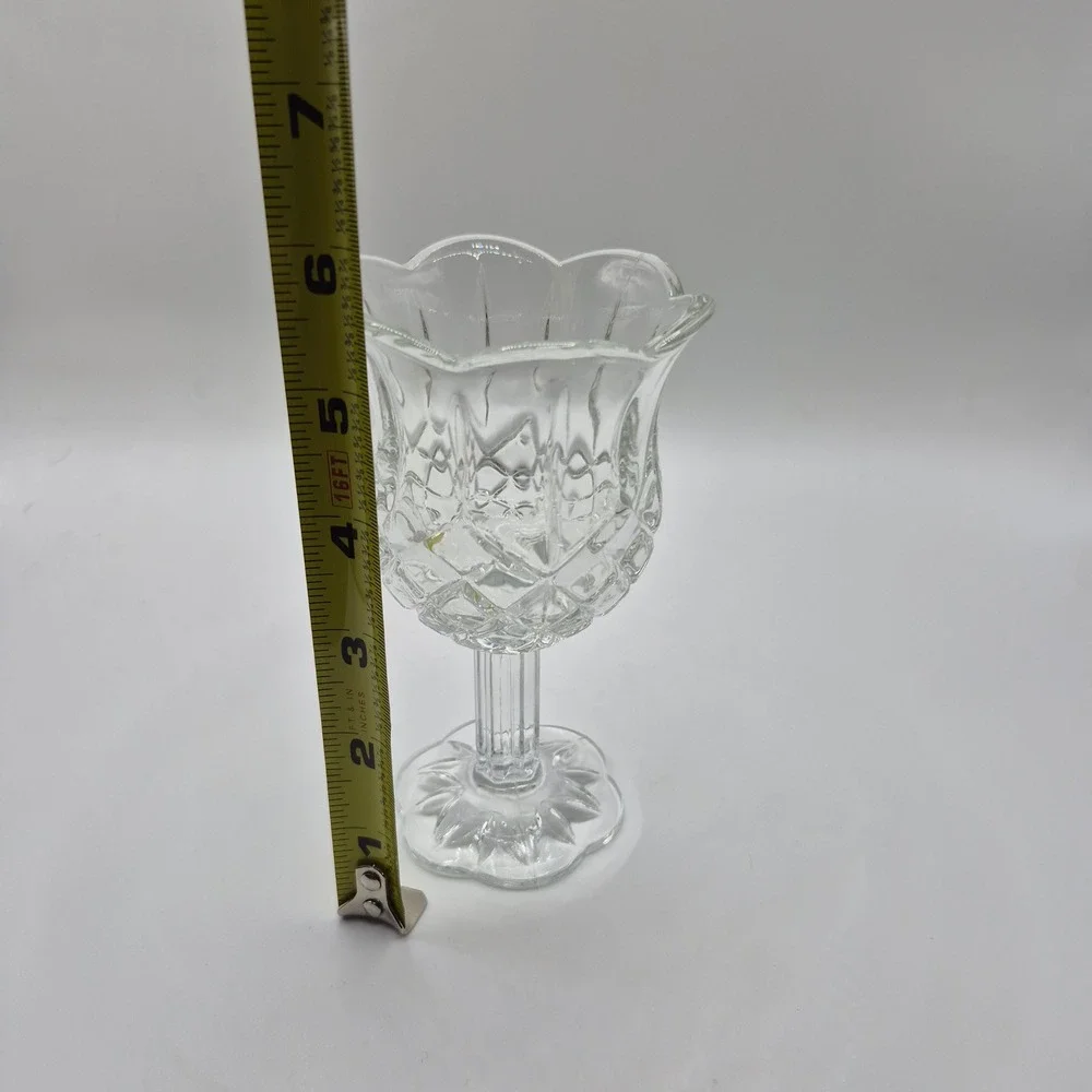 Home Interiors Glass Votive Candle‎ Holders Set 2 Clear Diamond Cut Tulip USA